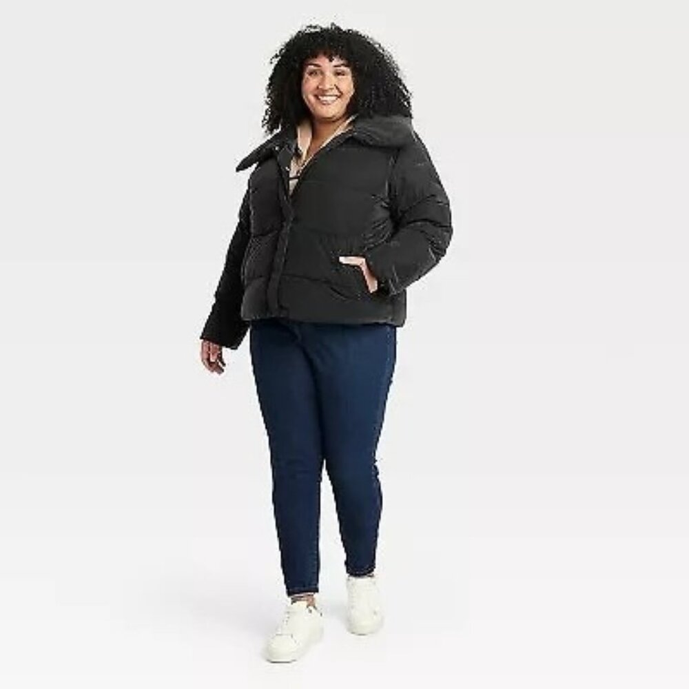 Ava & Viv Womens Black Puffer Jacket Pockets 1X